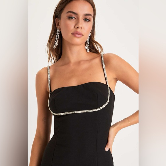 Lulus Upscale Flirt Black Rhinestone Sleeveless Bodycon Midi Dress - Picture 2 of 5